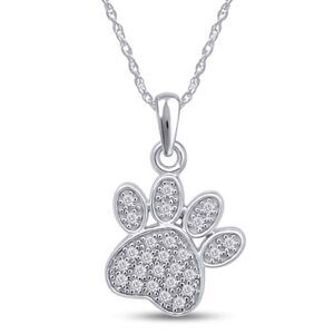 Natural White Diamond Paw Necklace